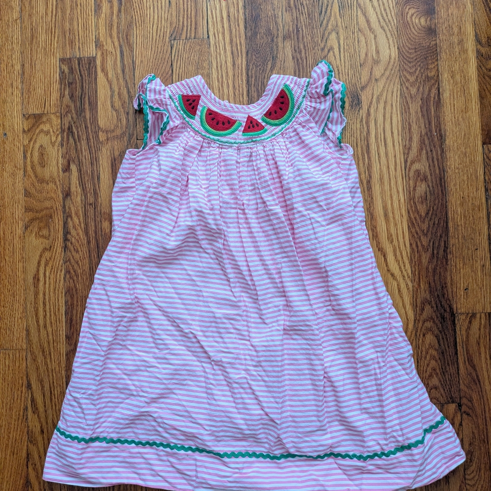 Lil Cactus Pink and White Striped Dress 4t Watermelon Embroidery!